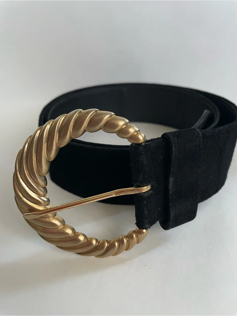 Vintage black suede and gold belt